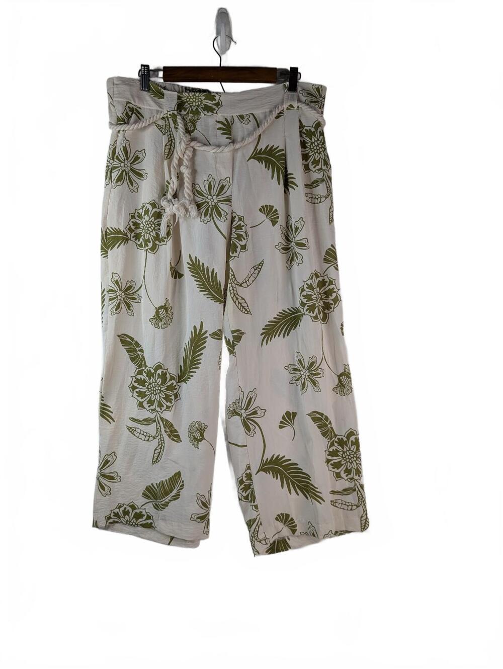 Jules & Leopold Wide-Leg Cropped Pants with Green Floral Palm Leaf Print Size XL